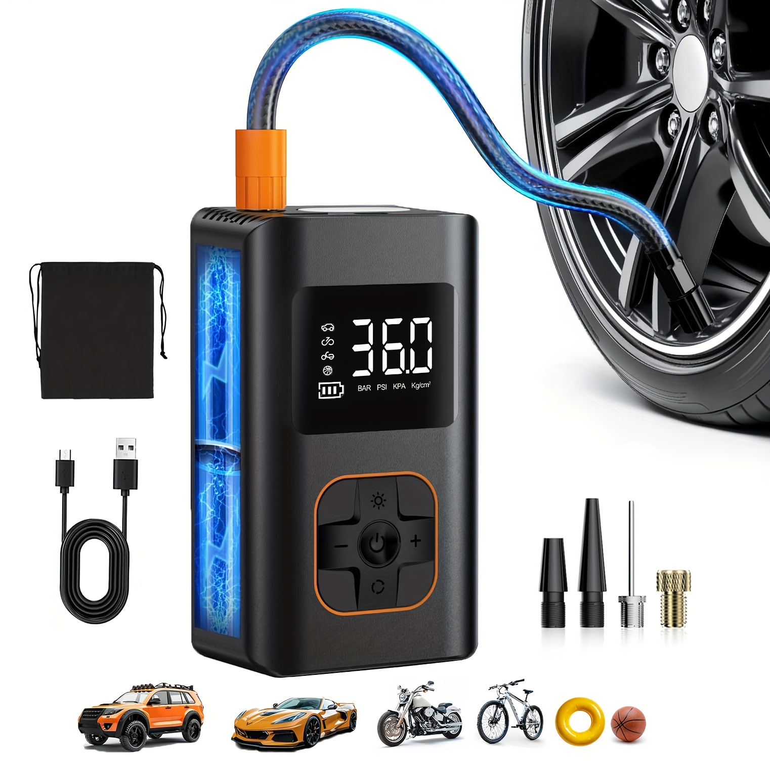 Digital Tire Pressure Gauge Rechargeable - Compresseur d'air portable pour gonfler les