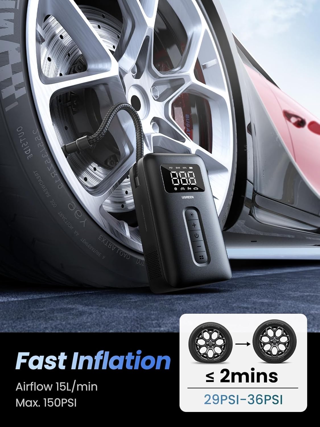 UGREEN : gonfleur de pneus por - Cordless Inflator For Car Bike Ball avis et prix